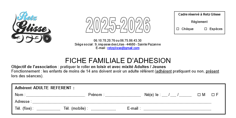 Fiche d'adhésion 2025-2026