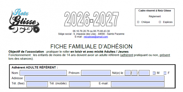 Fiche d'adhésion 2026-2027