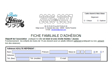 Fiche d'adhésion 2026-2027